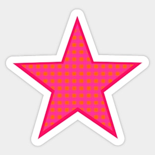 Pink and Orange Gingham Star Sticker